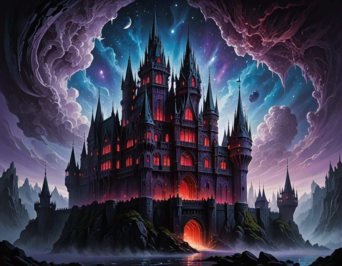 Ethereal Gothic Citadel in a Celestial Abyss