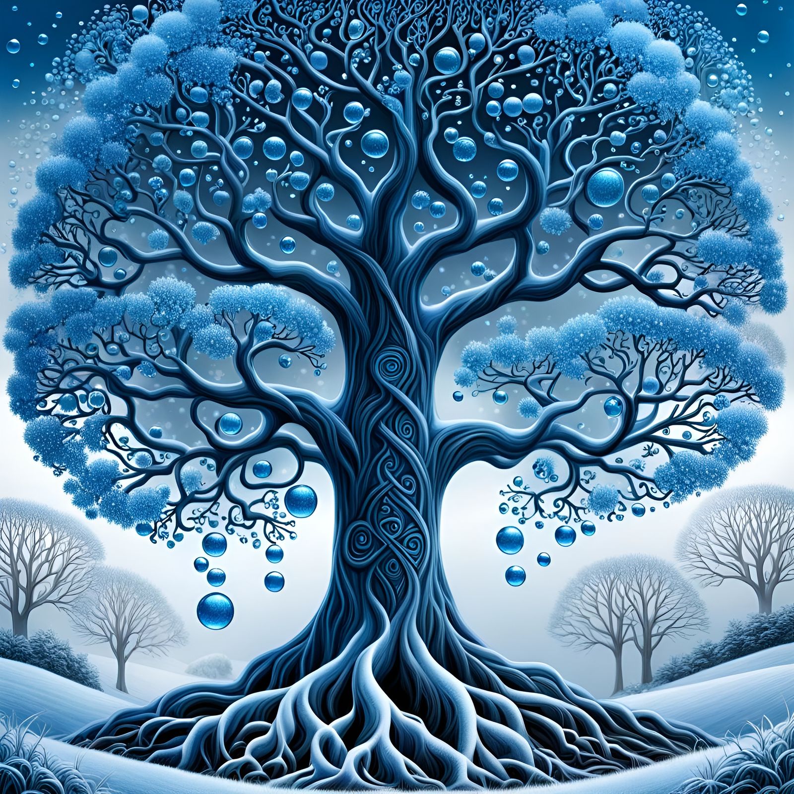 Glistening Blue Tree in Celtic Art Style