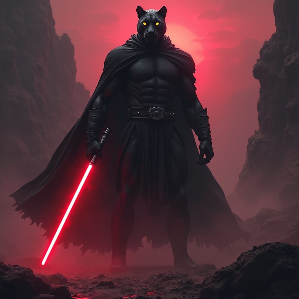 Sith Panther Lord Stands Vigilant in Crimson Twilight