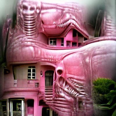 Pink Horror House in Giger Style