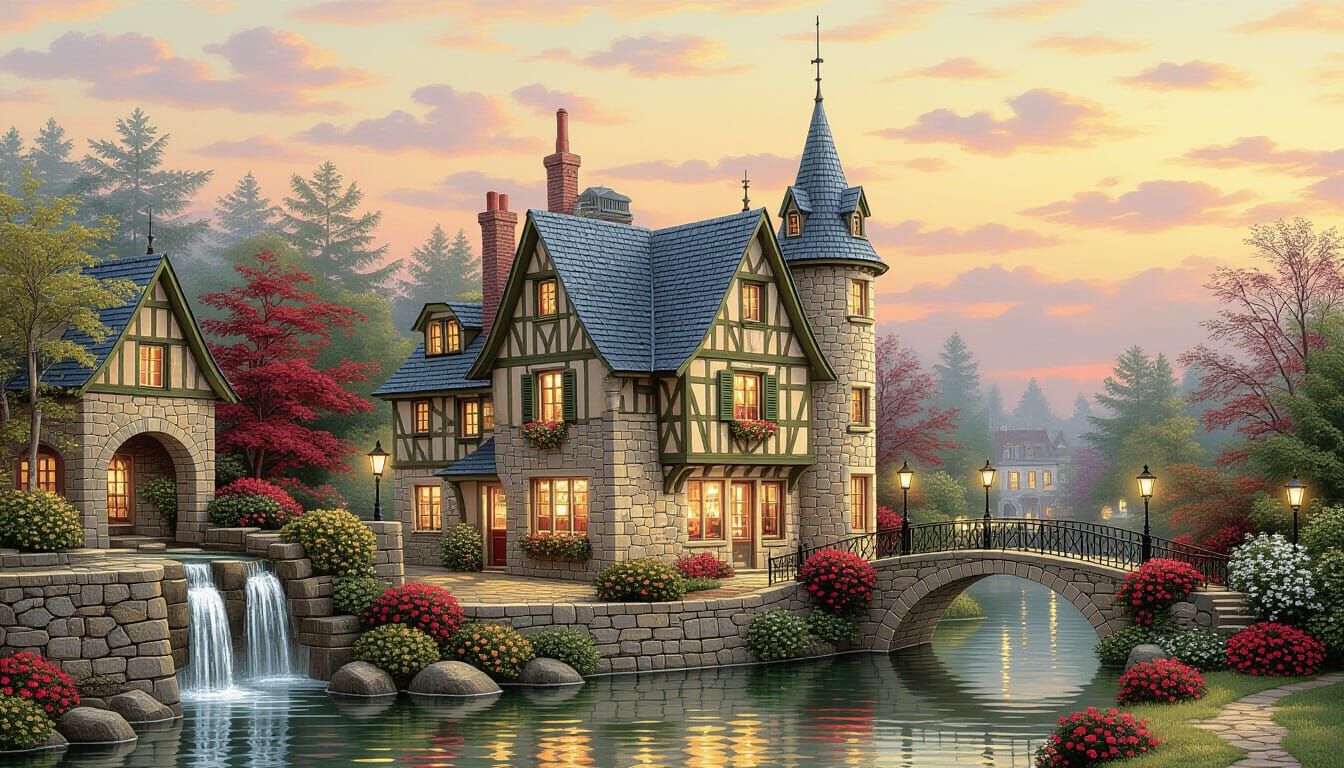 Autumn Equinox Dreamscape in Decoupage Style