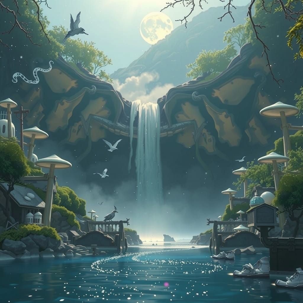 Mystical Night Scene in Matte Painting Style