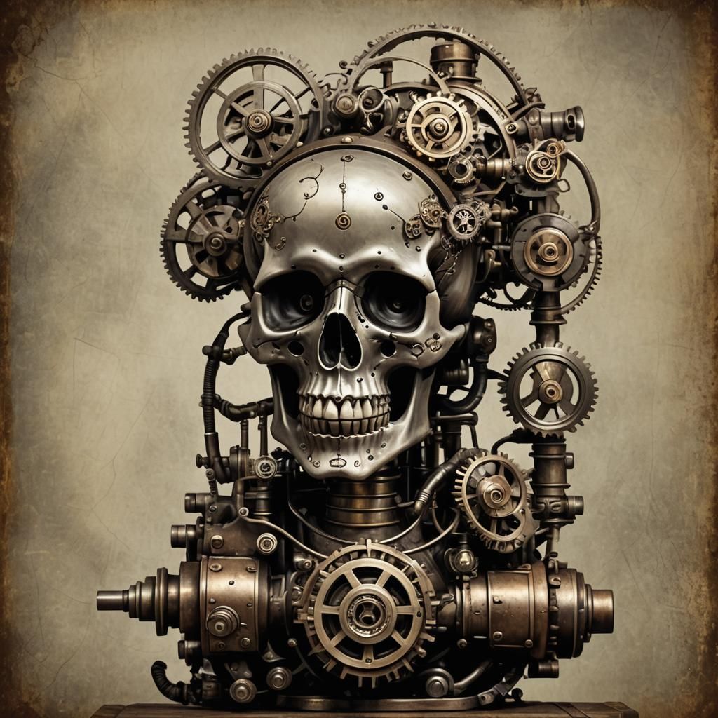 Steampunk Skull Still Life with Betty Boop Flair