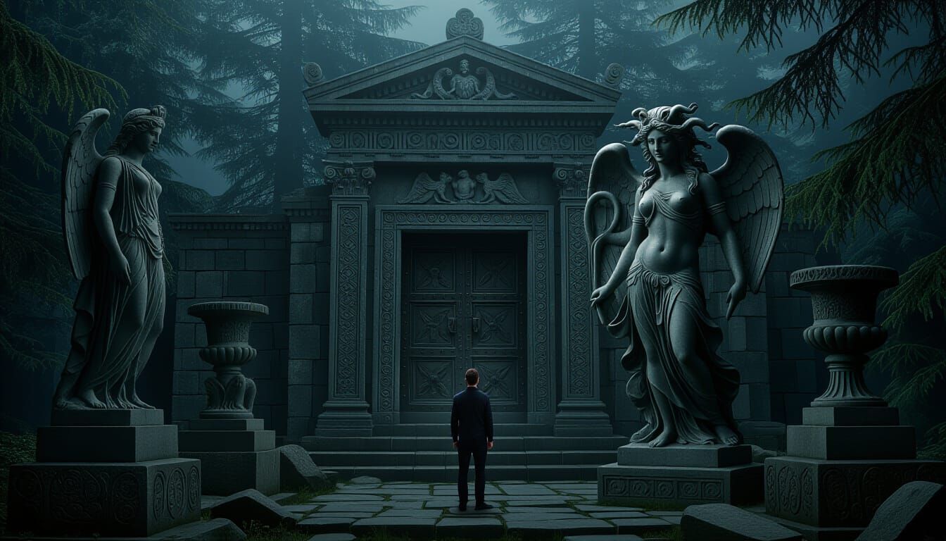 Sinister Medusa Statue in Ancient Greek Garden