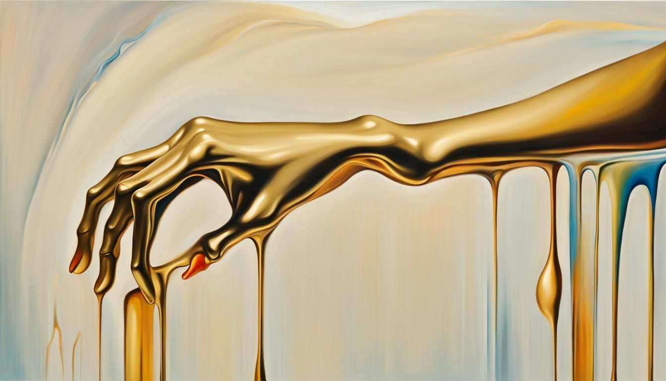 Surreal Golden Hand with Brush in Dali Style