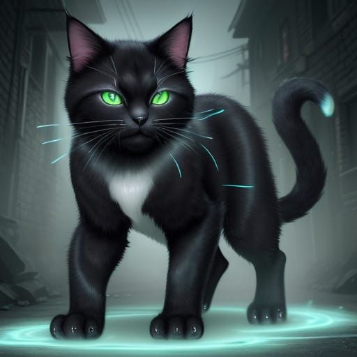 Mystical Oriental Cat with Glowing Runes