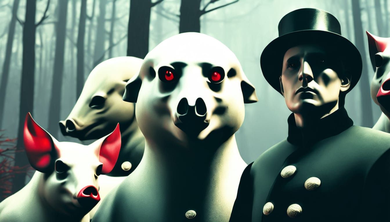 Demonic Pig Portrait in Low-Poly Style