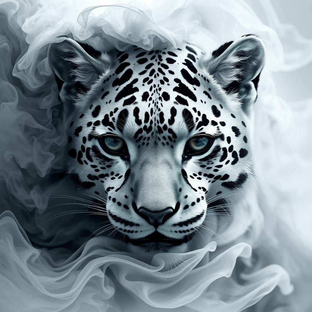 Smoky Snow Leopard in Digital Painting Style