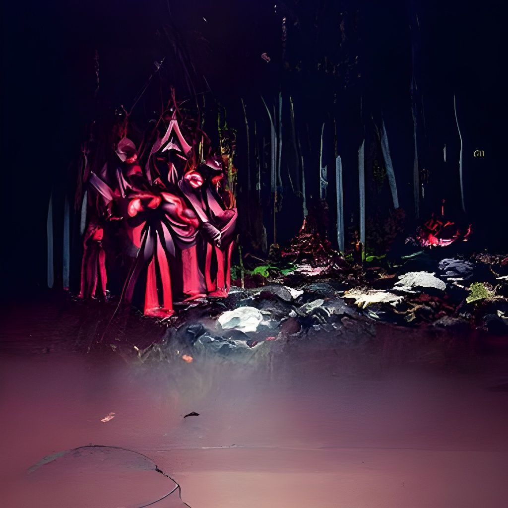 Midnight Satanic Ritual in Dark Forest