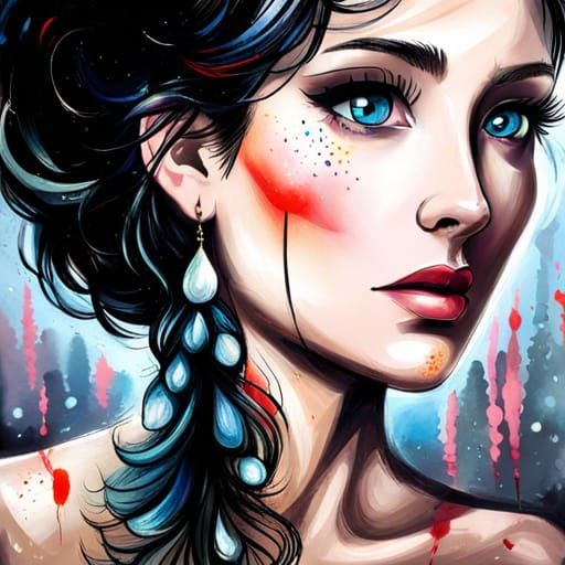 Anime Portrait of Beautiful Woman with Eyeliner