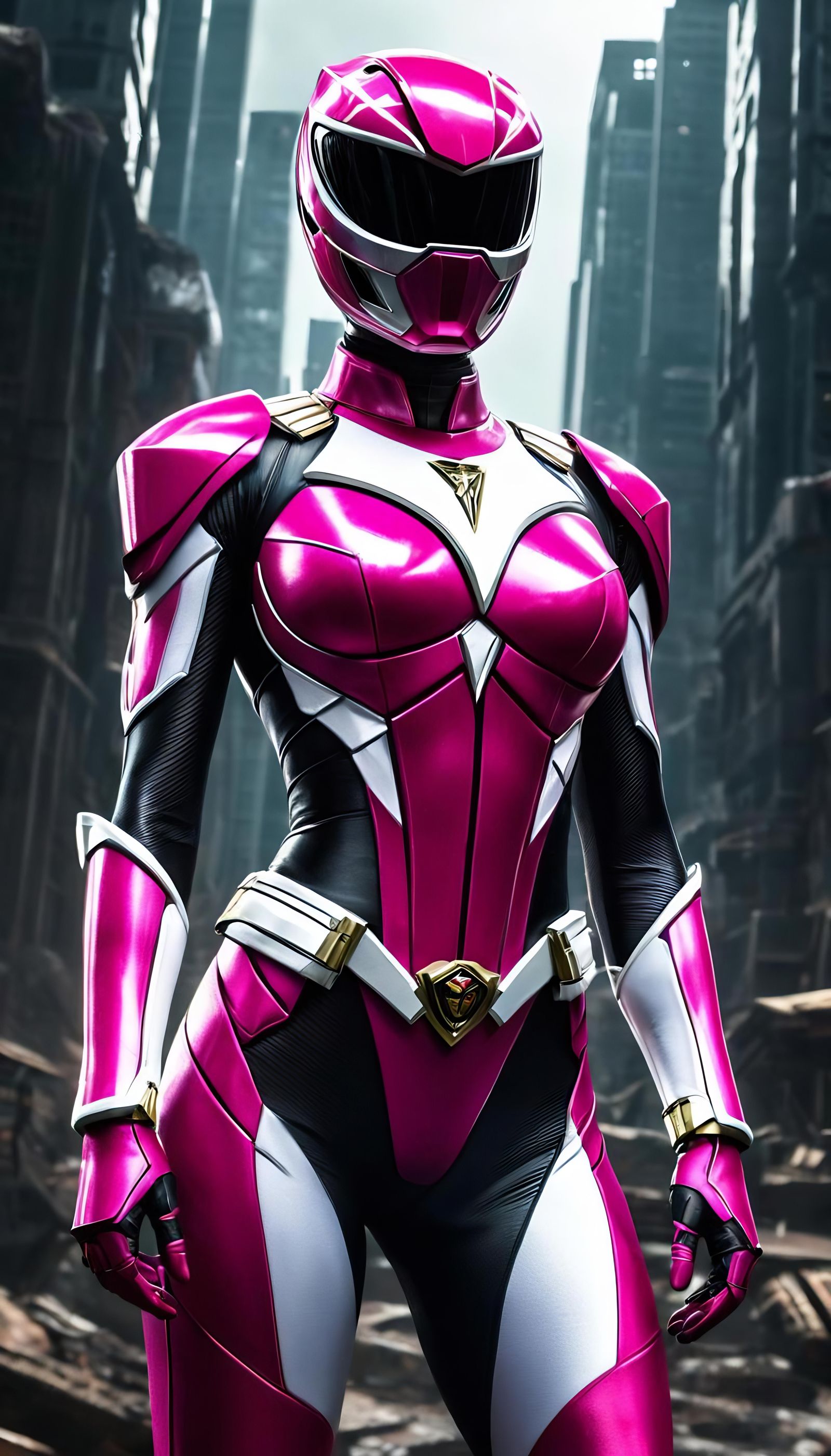 Corrupted Pink Power Ranger in Digital Painting Style