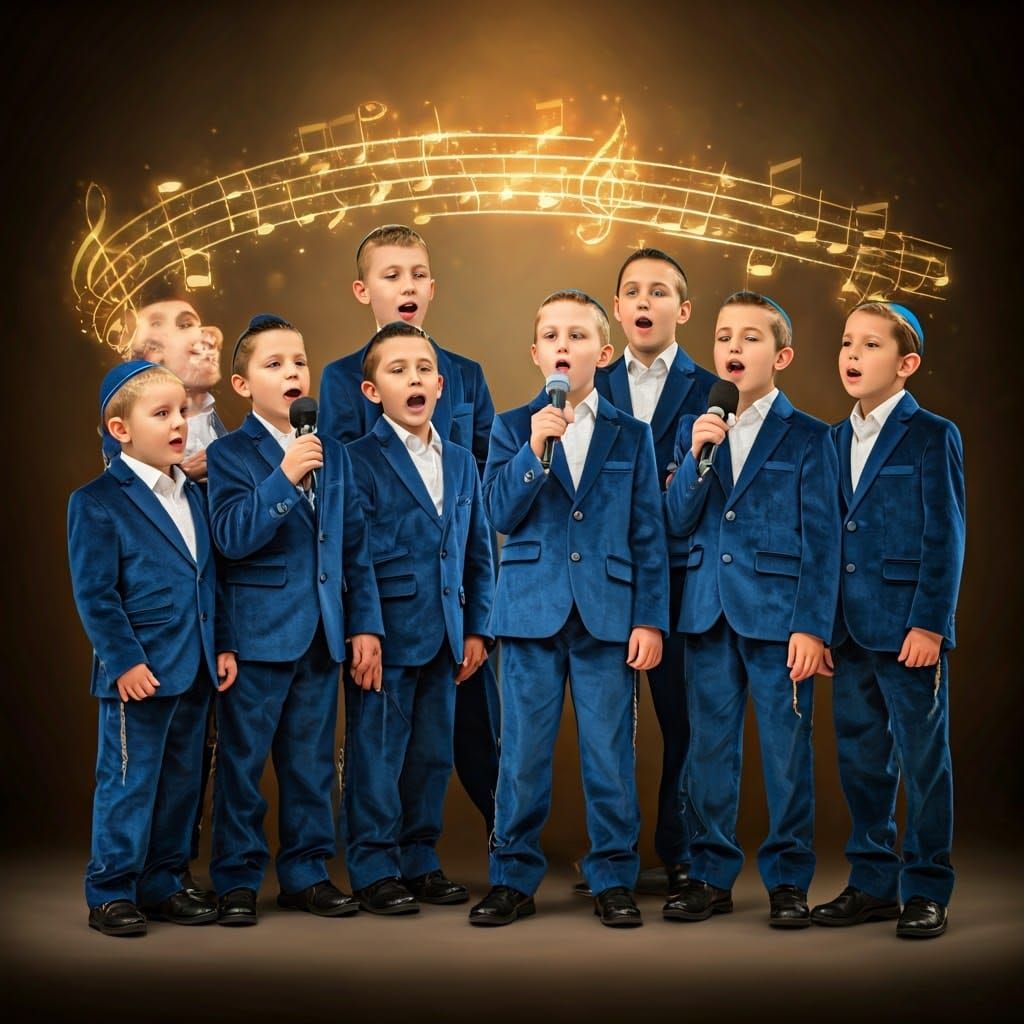 Joyful Hasidic Choir of Blond Boys Singing Happiness
