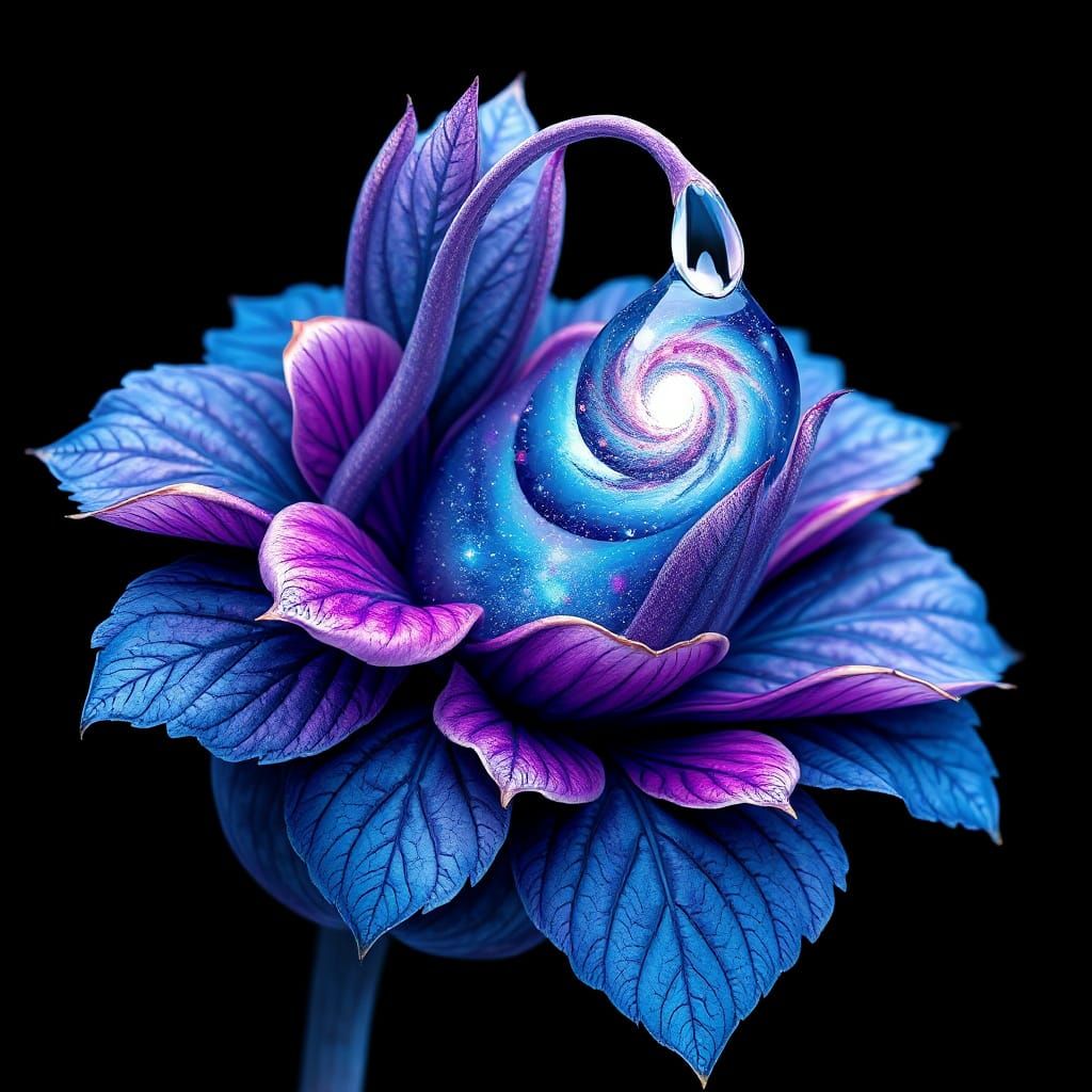 Hyperrealistic Cosmic Plant in Vibrant Blues and Purples