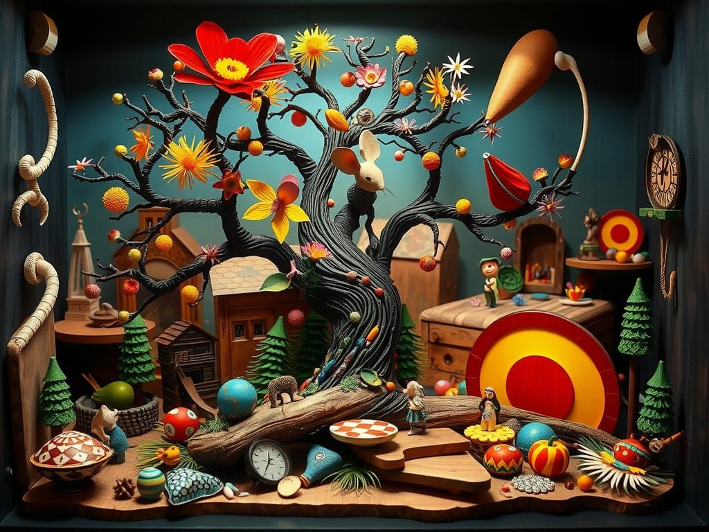 Whimsical Collage: Shy Mouse in Wonderland Interior