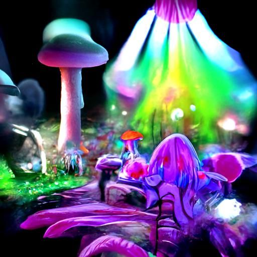 Psychedelic Magic Mushroom Forest in Wonderland