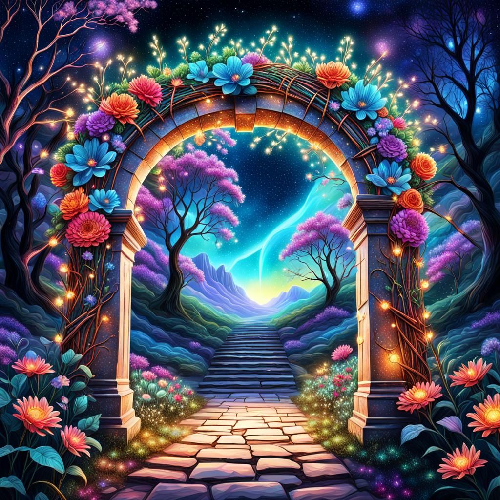 Intricate Archway to the Future with Twinkling Lights