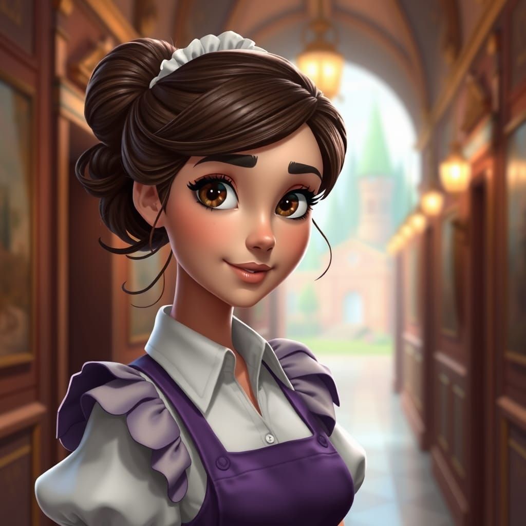 Charming Maid Portrait in Whimsical 3D Animation
