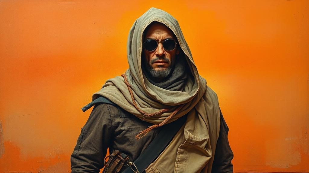 Surreal Desert Nomad in Dystopian Landscape