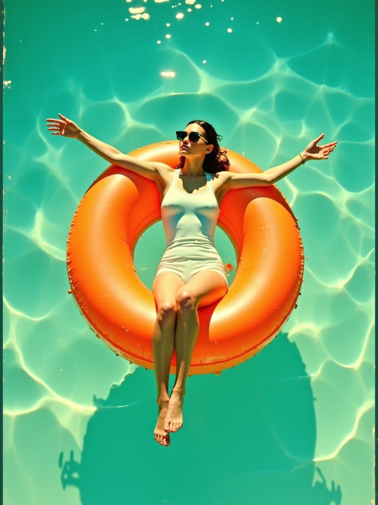 Serenely Floating Woman in Turquoise Pool, in Impressionist ...