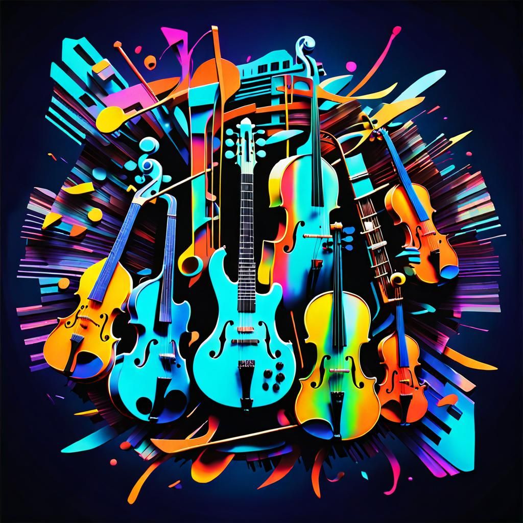 Abstract Collage of Musical Instruments with Glitch Effects