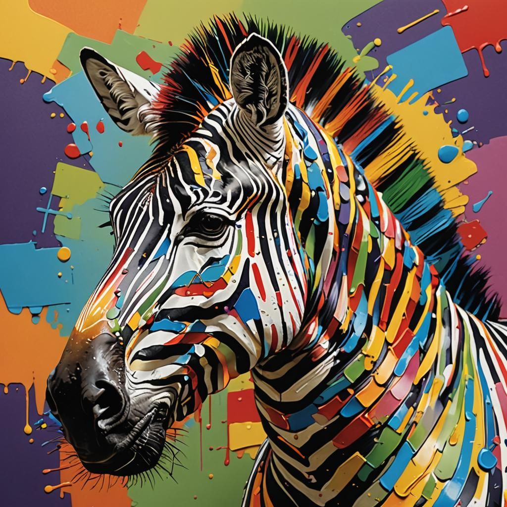 Colorful Zebra Composed of Paint Swatches