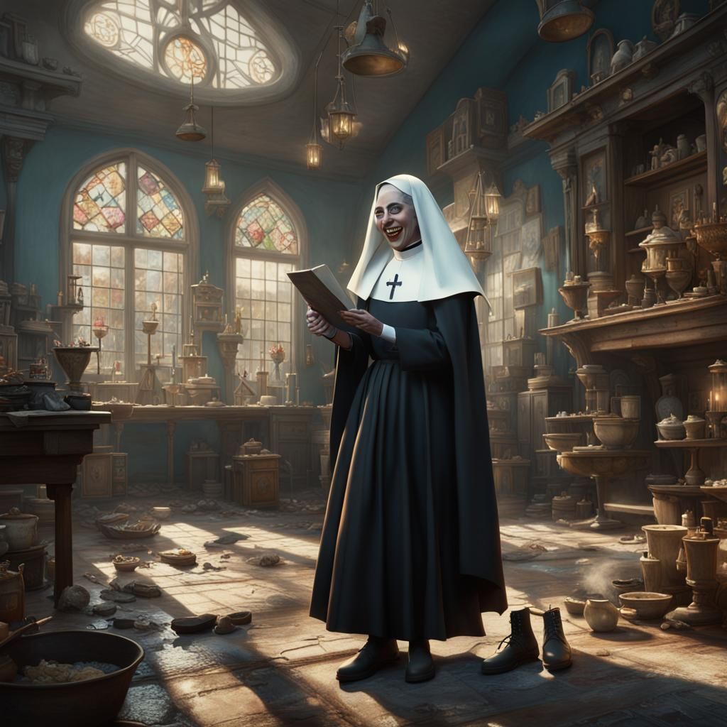 Lady Gaga as a Nun Inspecting Servants
