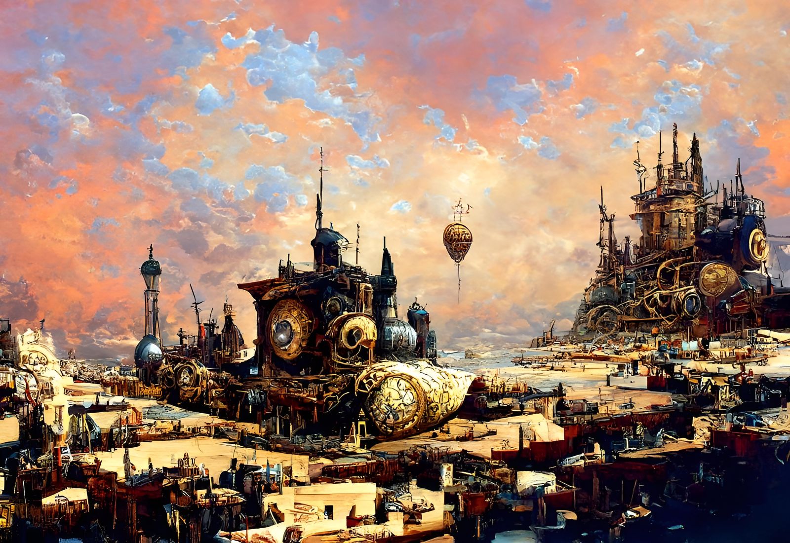 Steampunk Wasteland Painting in Romanticism Style