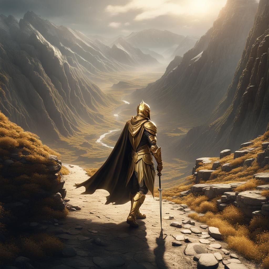 Golden Knight on a Mountain Pass