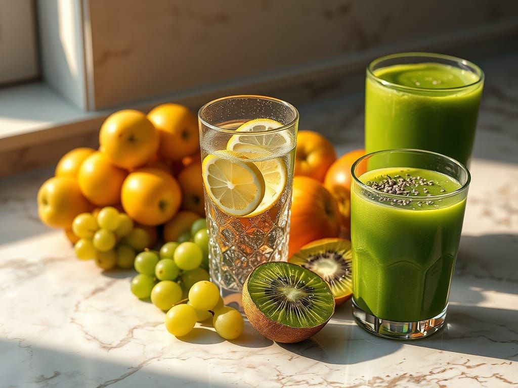 Serenely Refreshing Morning Still Life with Fruits and Lemon