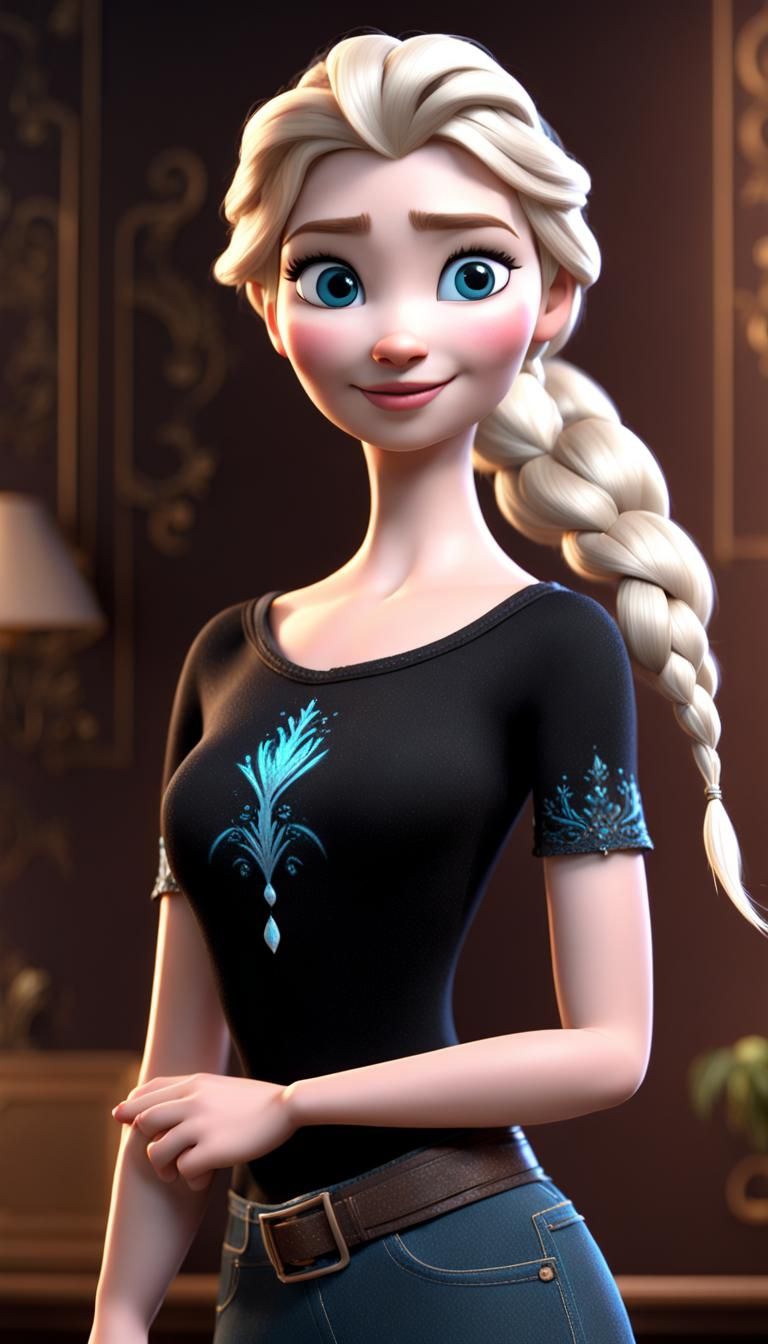 Elsa in Black: 3D Disney Animation Style
