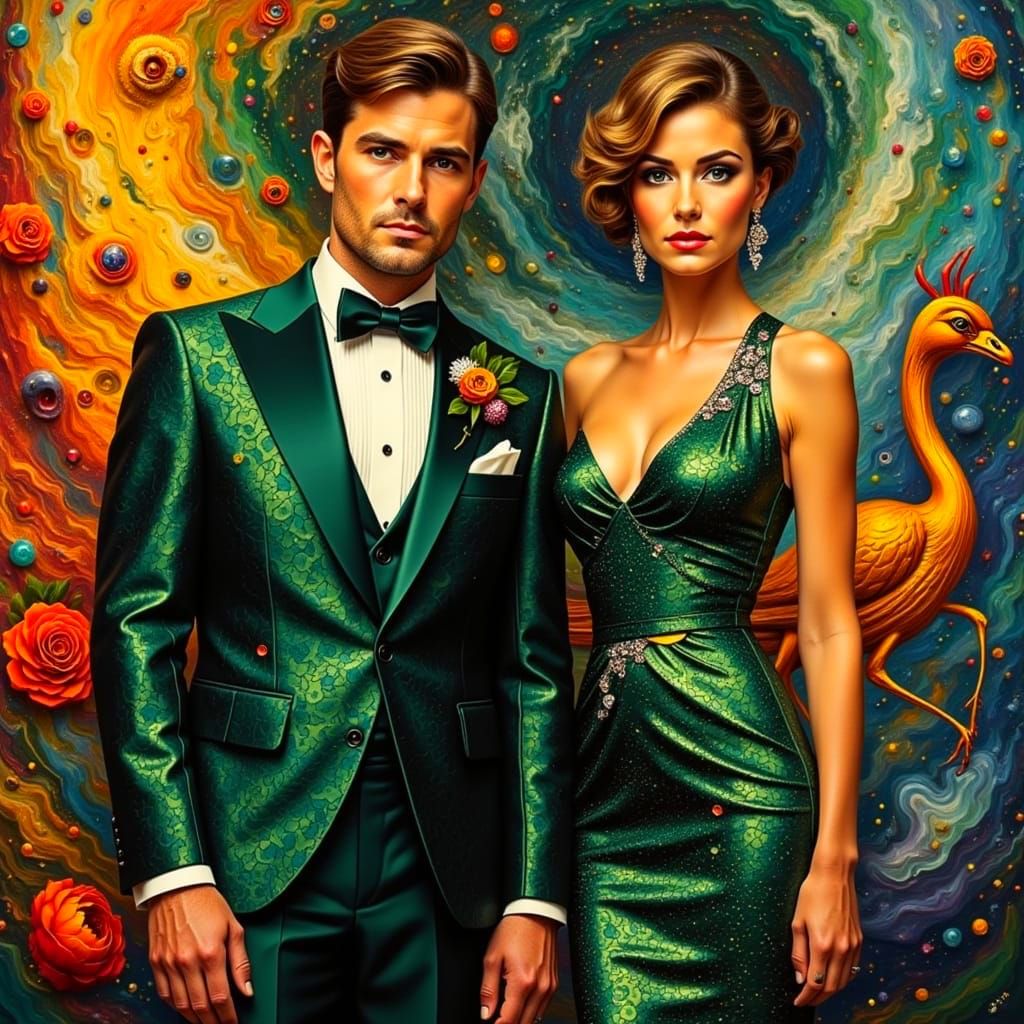 Elegant Couple in Vibrant Surrealism