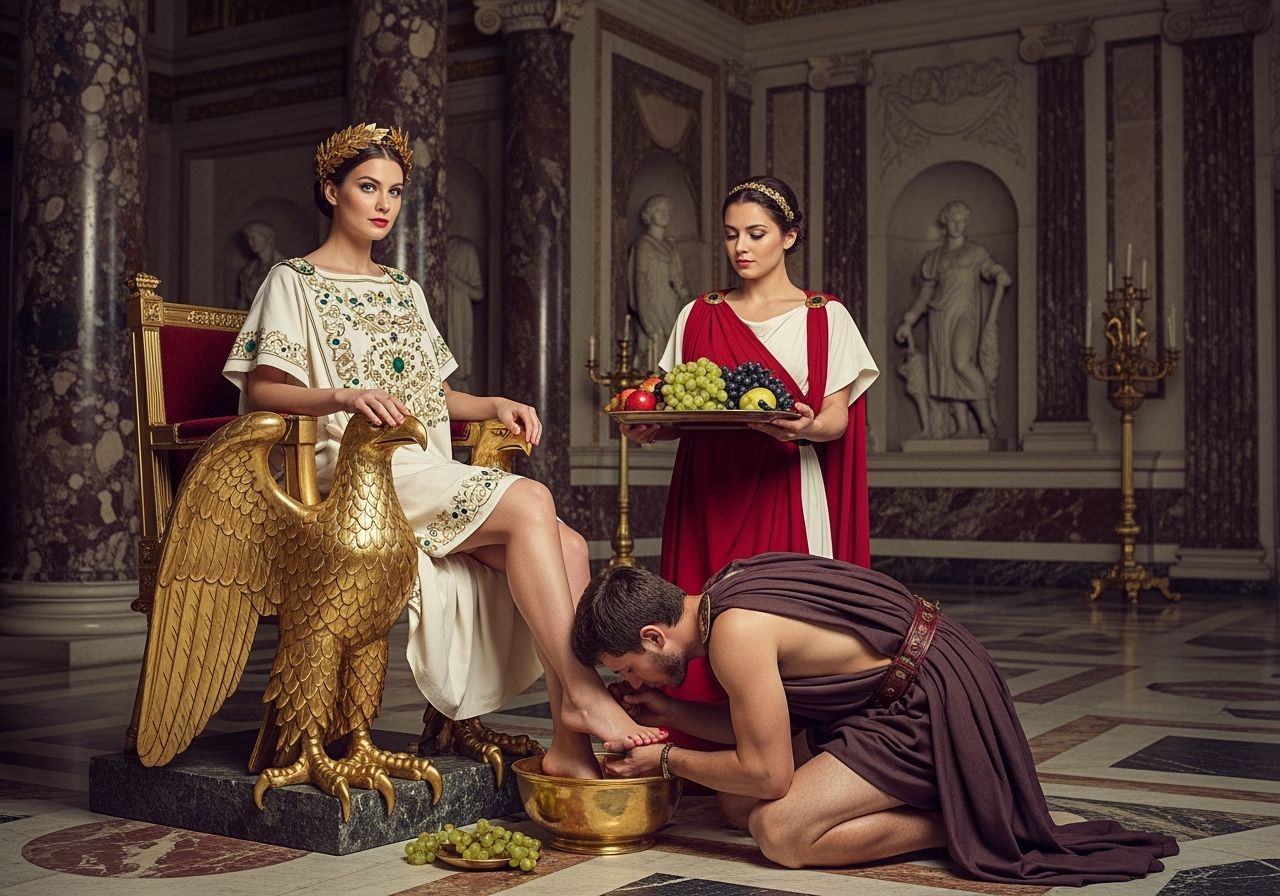 Roman Empress on Eagle Throne in Opulent Palace