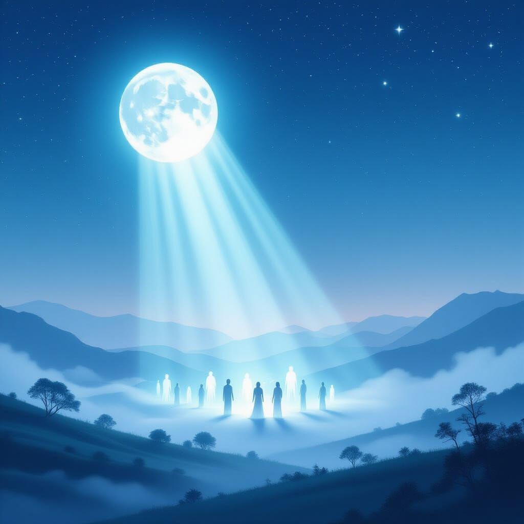 Surreal Moonlight Harvesting Ethereal Figures