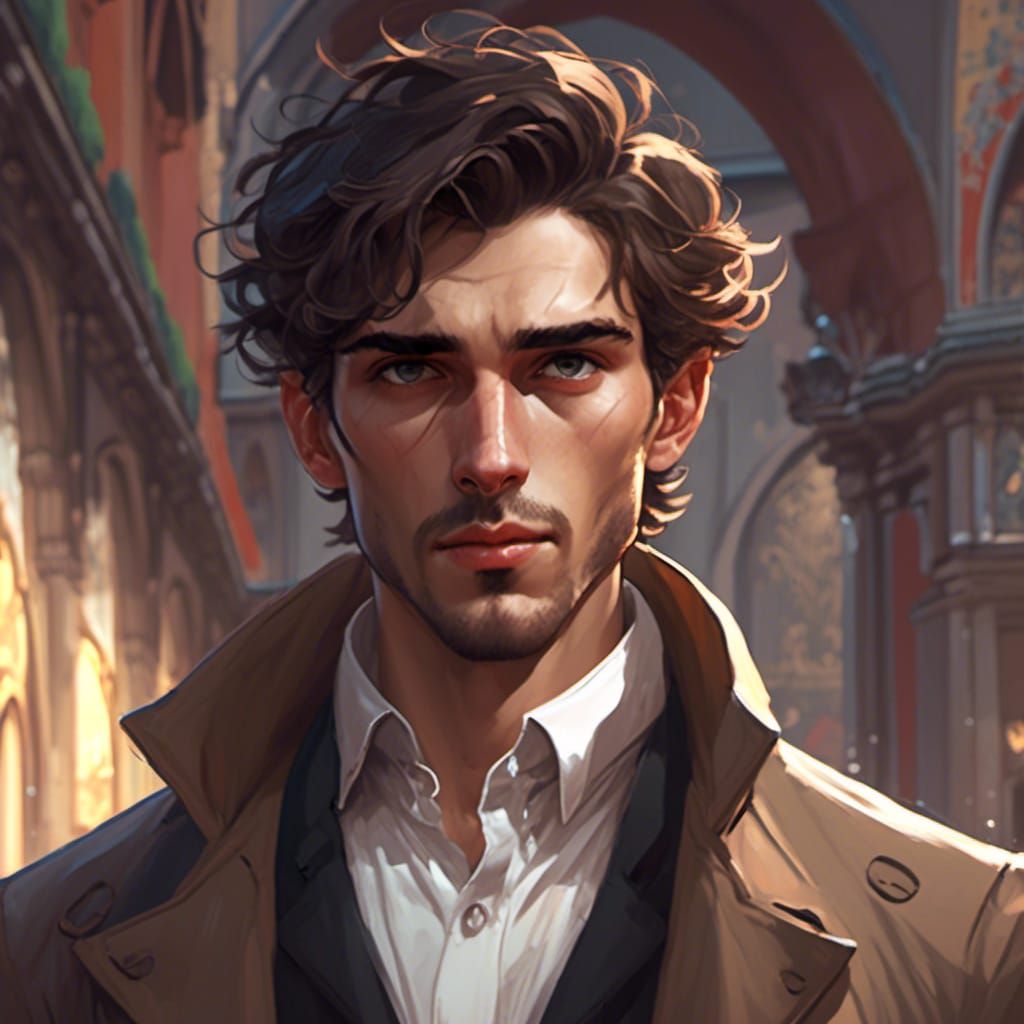 Confident Young Man Portrait in Anime Style