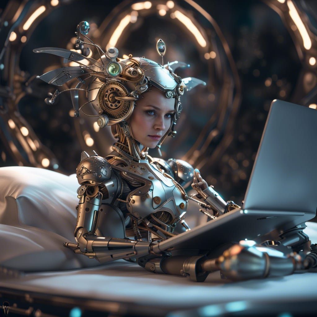 Clockwork Fairy Watching Videos: Sci-Fi Render