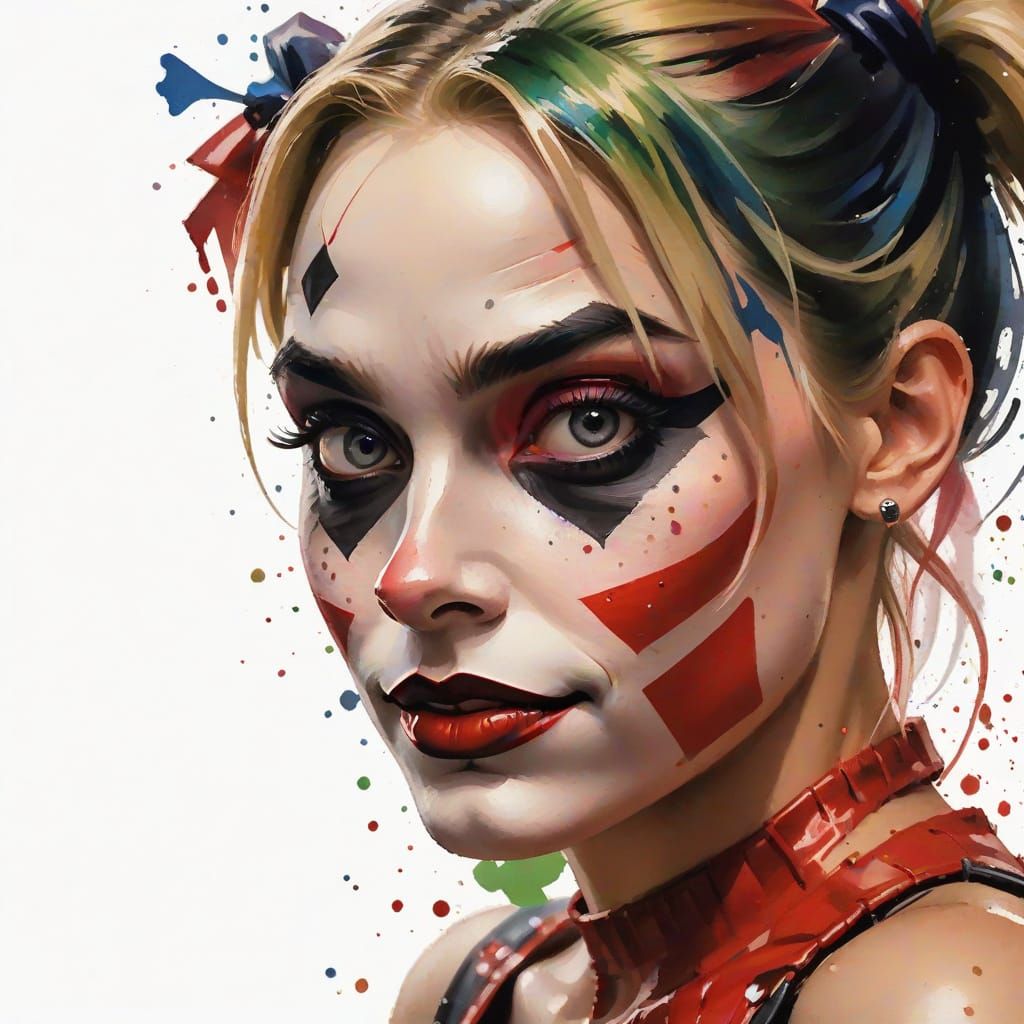 Harley Quinn Gouache Watercolor Impressionist Painting