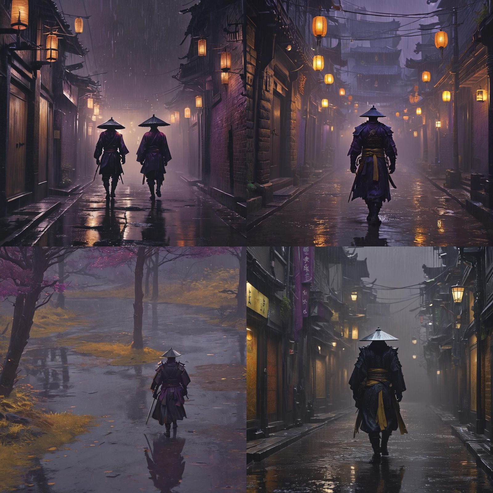 Samurai in Rain: Dark Fantasy Concept Art
