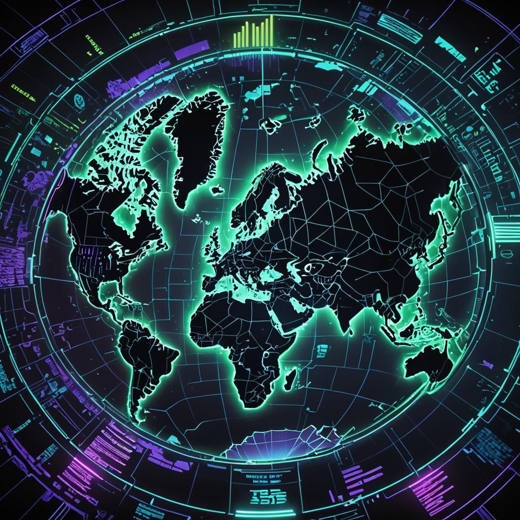 Cyberpunk World Map: Neon Data Visualization