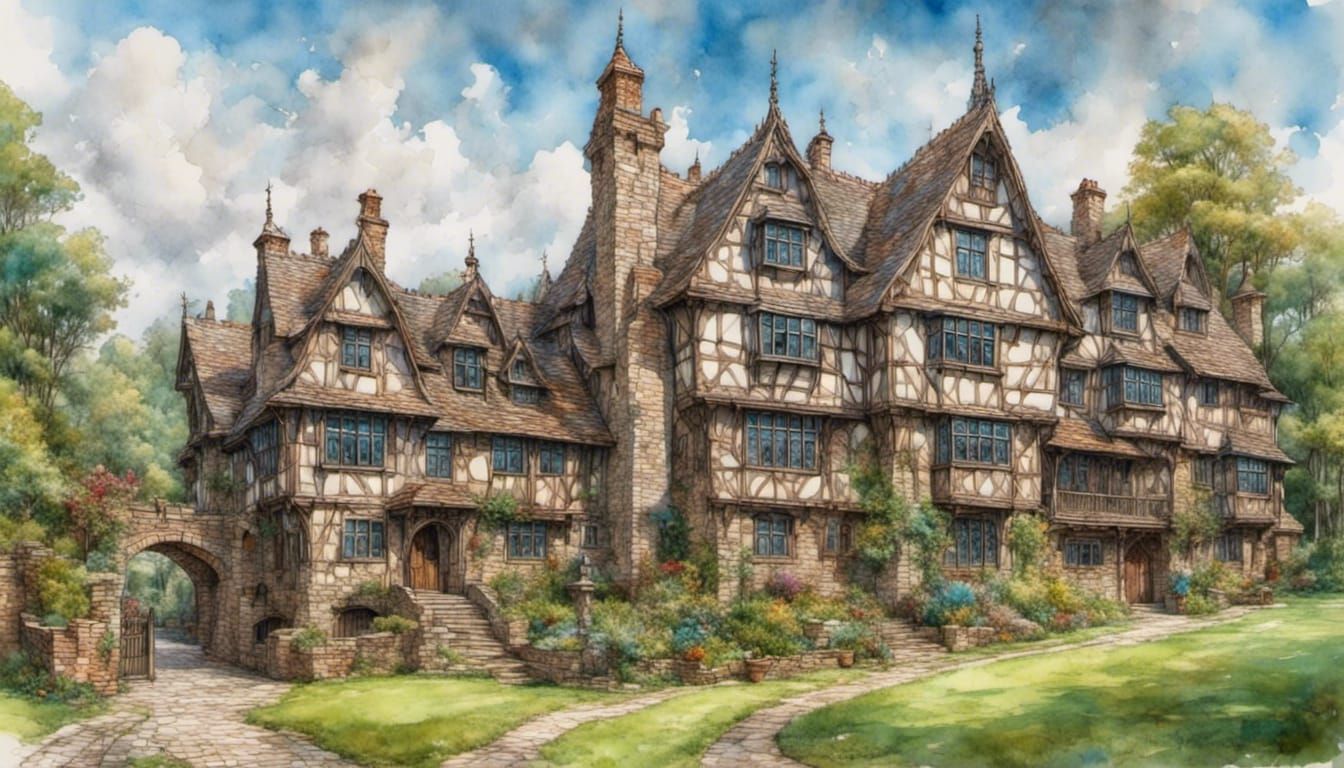 Elegant Tudor Mansion with Decorative Pargetting
