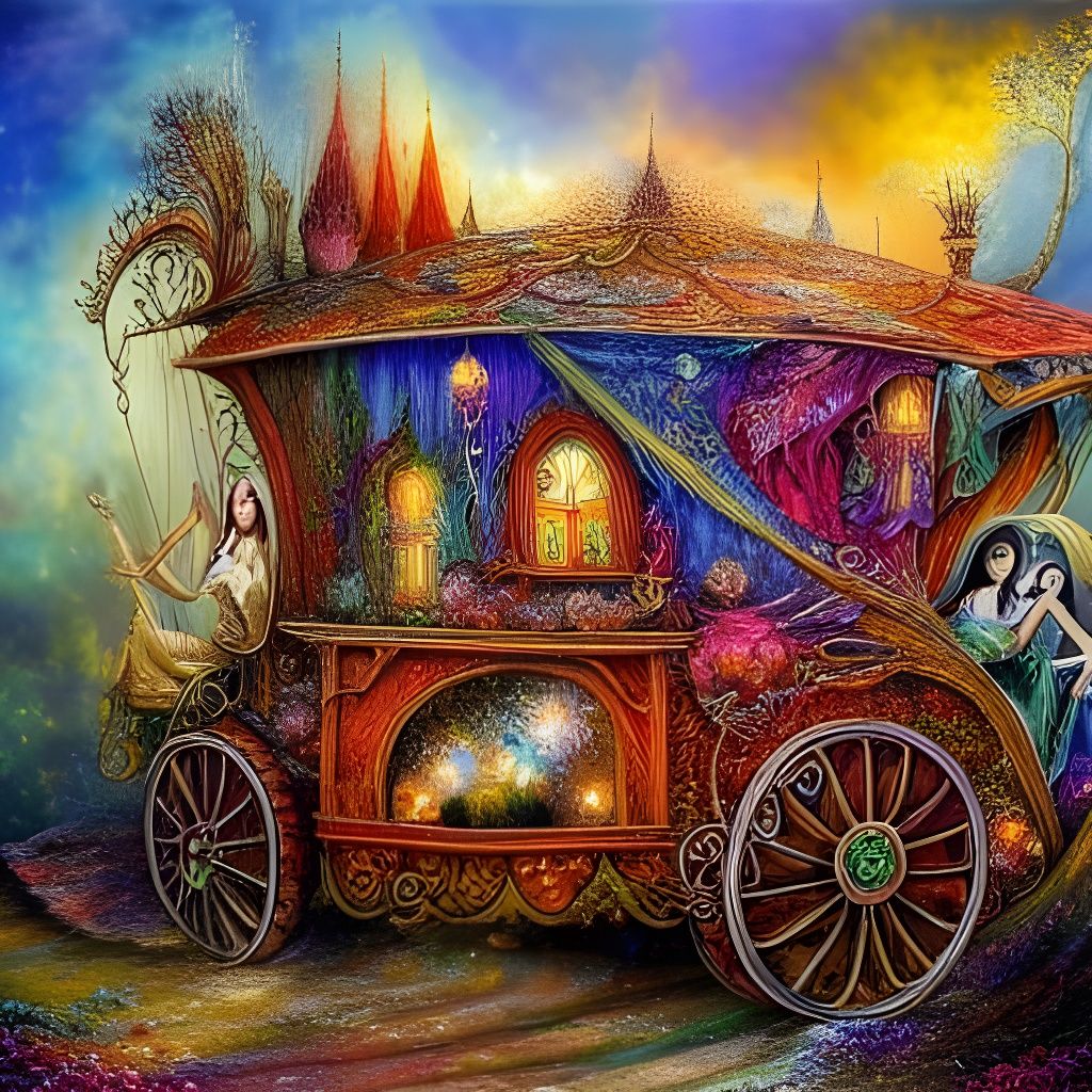 Ethereal Romany Wagons in Persian Miniature Style
