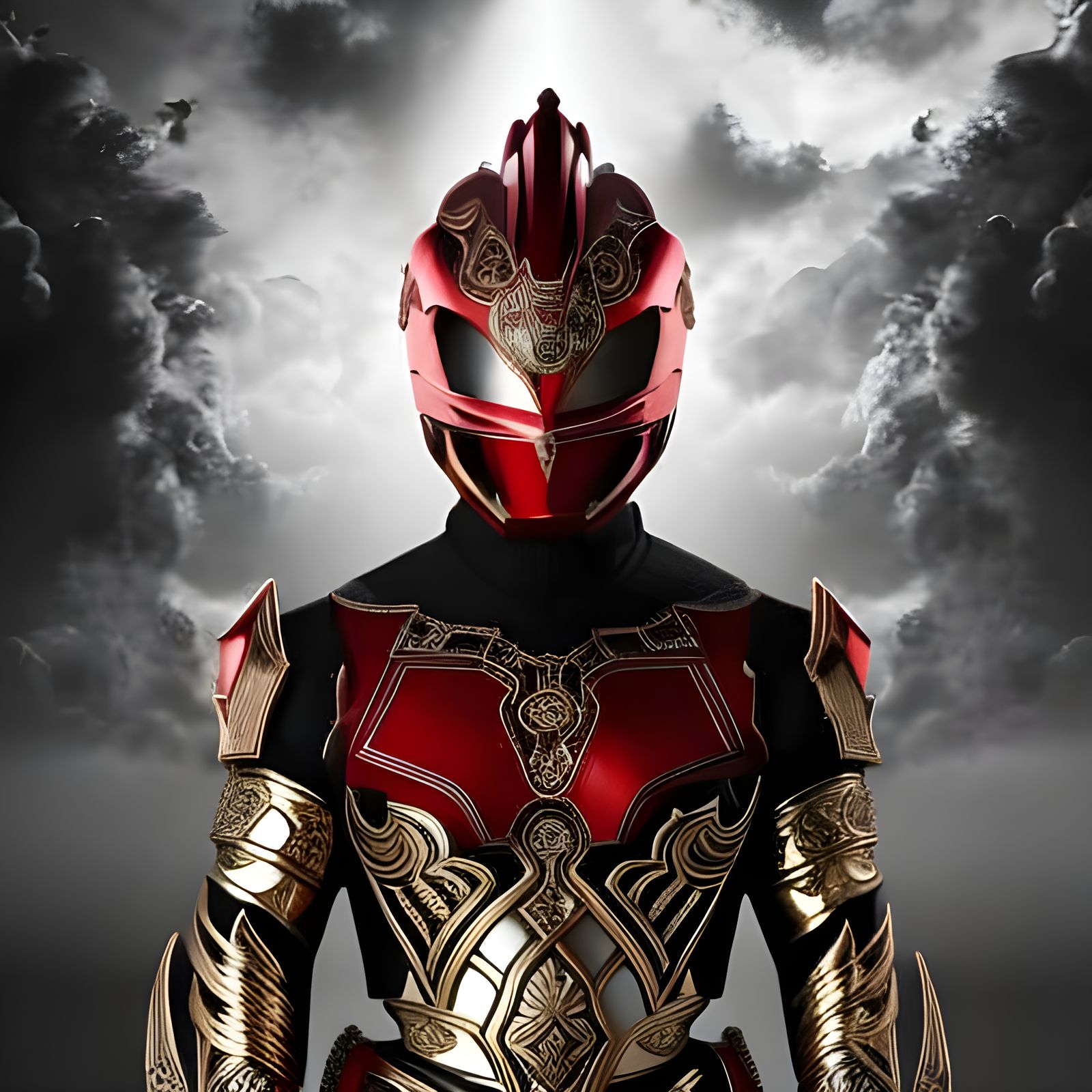 Ornate Red Power Ranger in Baroque Renaissance Gothic Style