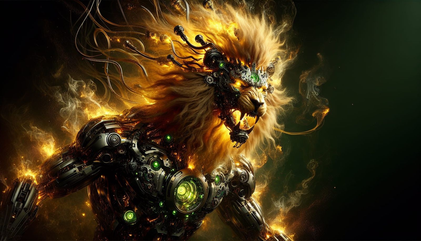 Cybernetic Lion: Dark Fantasy Masterpiece in 8K