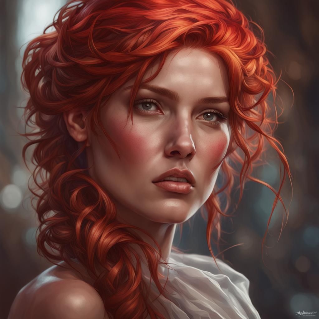 Hyperdetailed Red Portrait Concept Art