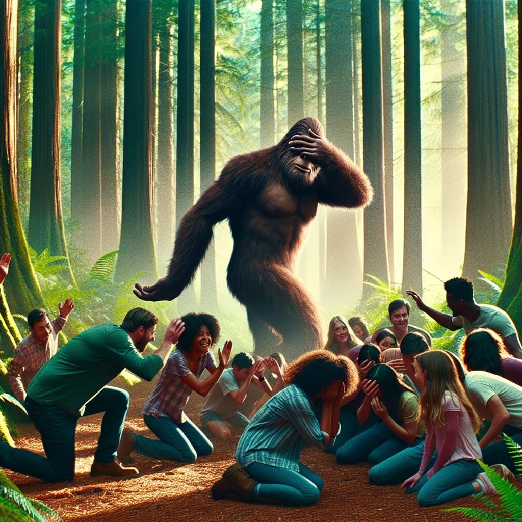 Bigfoot Plays Hide and Seek in Lush Forest