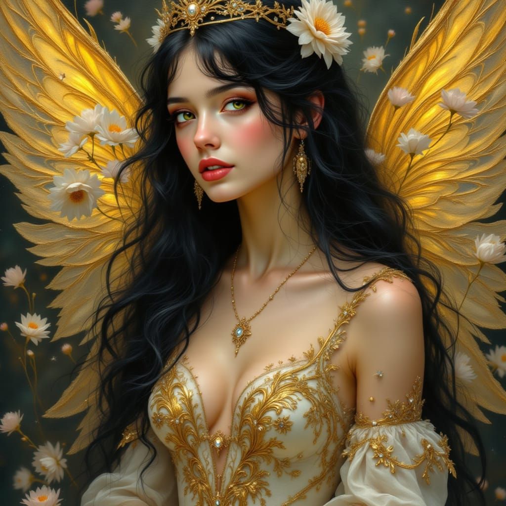 Fantasy Angel with Flowing Hair in Art Nouveau Style