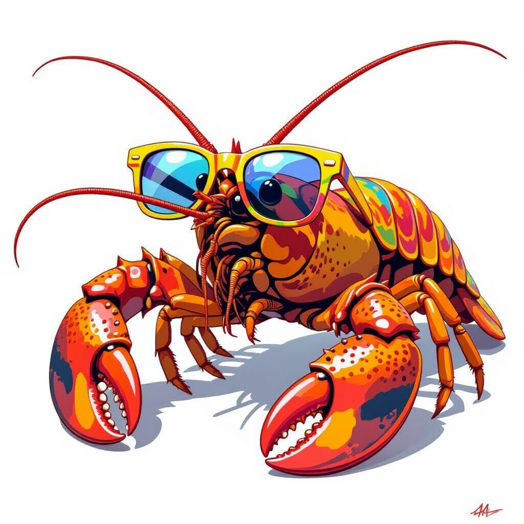 Playful Lobster with Sunglasses in Pop Surrealist Style