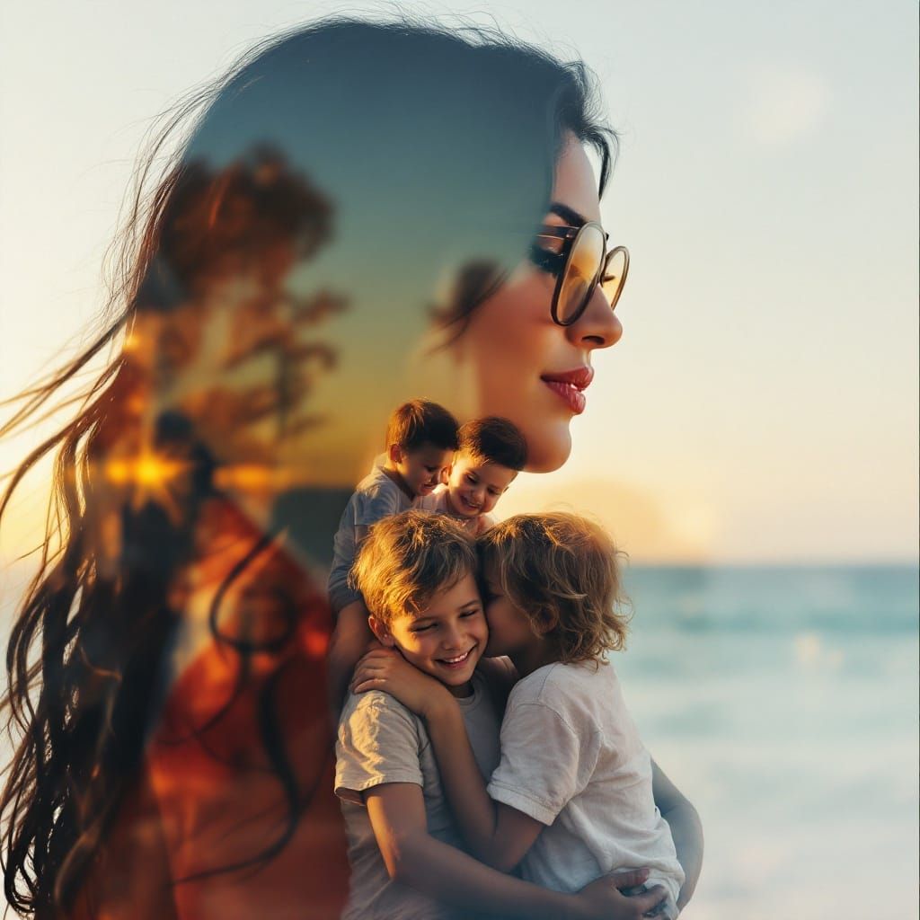 Puerto Rican Motherhood in Vibrant Double Exposure
