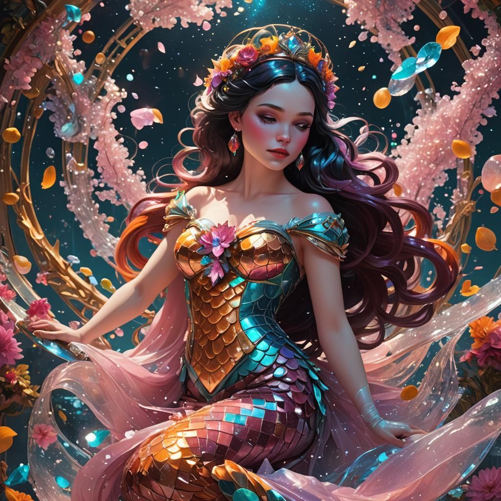 Snow White Space Mermaid with Pink Sparkles