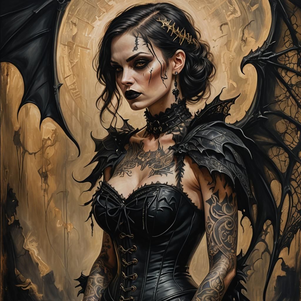 Dark Fantasy Vampire Portrait in Expressionist Style