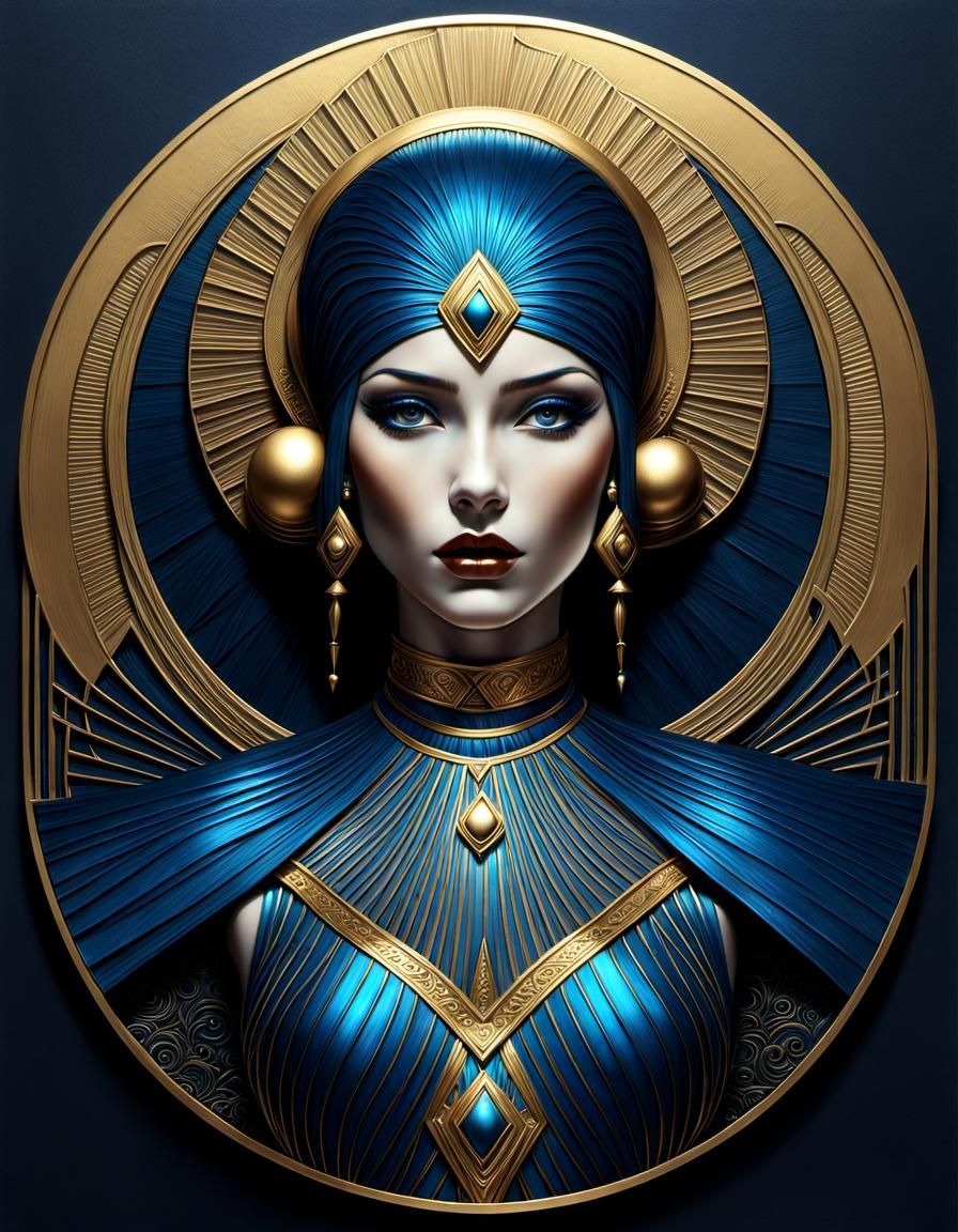Art Deco Gothic Beauty in Blue and Gold